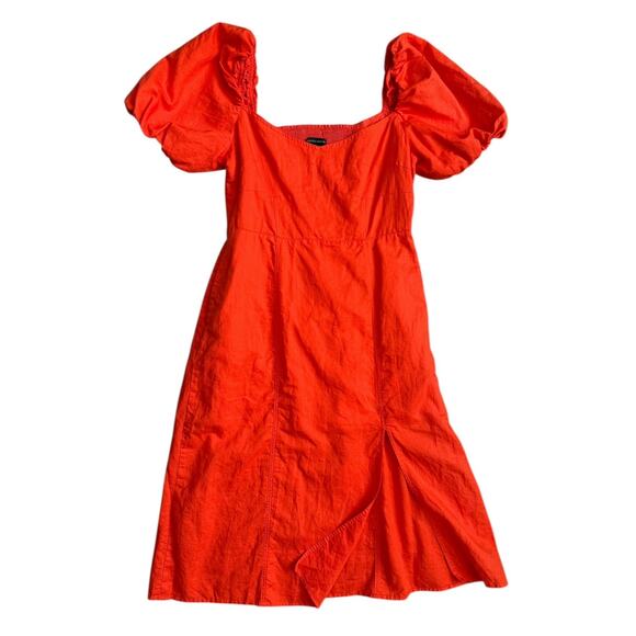 Banana Republic Plus‎ Linen-Blend Midi Dress in Orange Pockets Size 14 - Picture 4 of 13